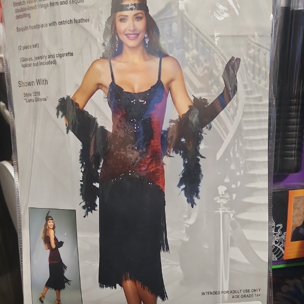 1920s Flapper Style Dress with Feather Headpiece